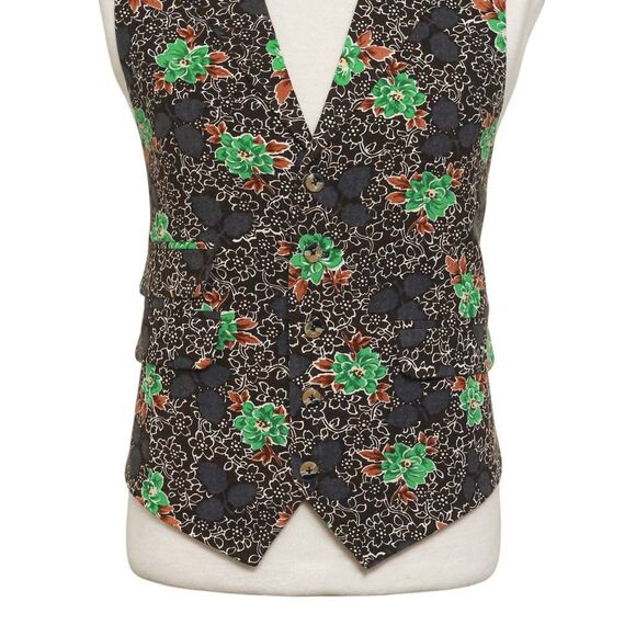 Mens Vest 44R Floral Brown Green Wool Lapel Waistcoat Formal Wedding Groom Party - Picture 5 of 9